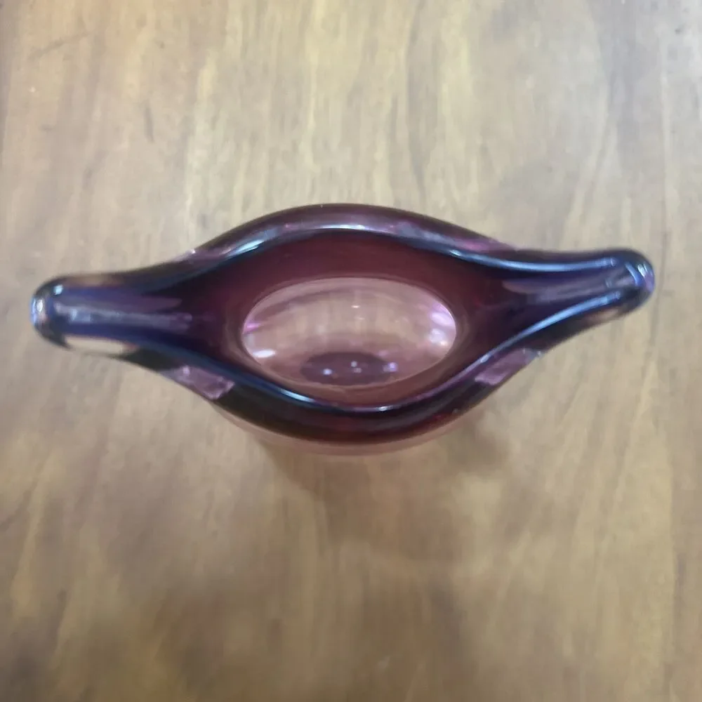 Bohemian Czech Republic Mid Century Art Glass Vase Hand blown Pink Sommerso